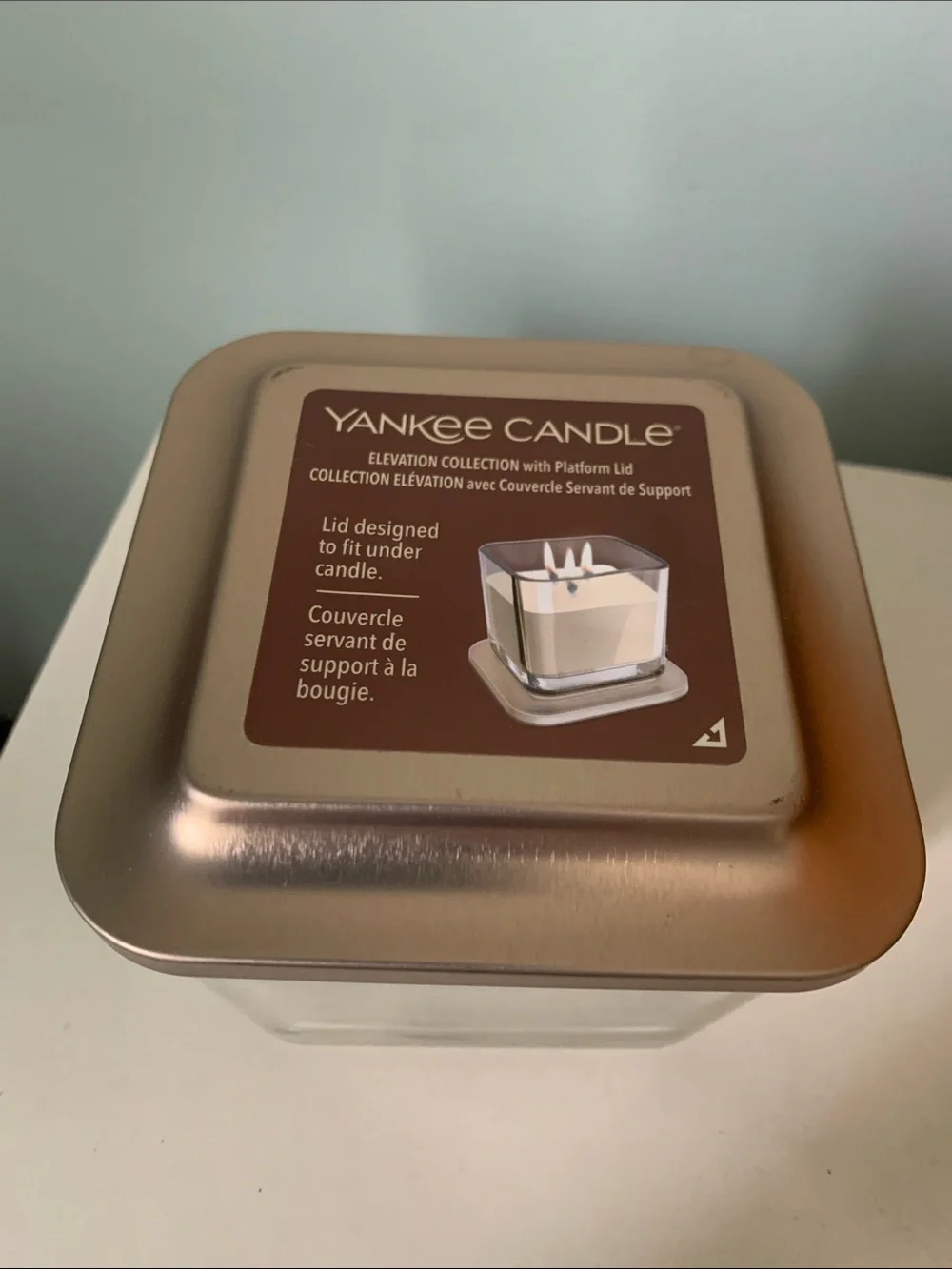Yankee Candle Sheer Linen 3-Wick Square Jar - White with Rose Gold Lid